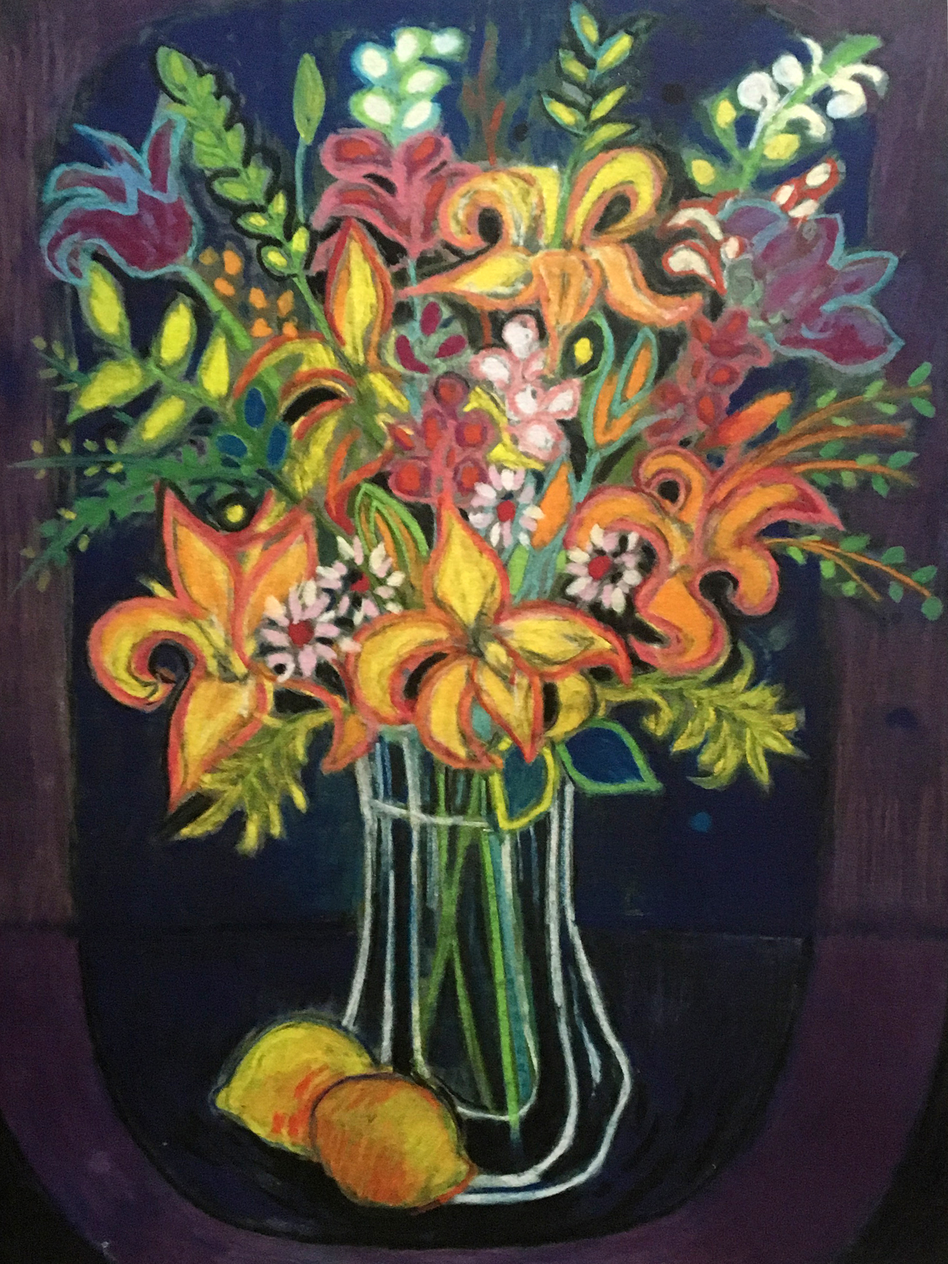 Lilies in Vase With Lemons
