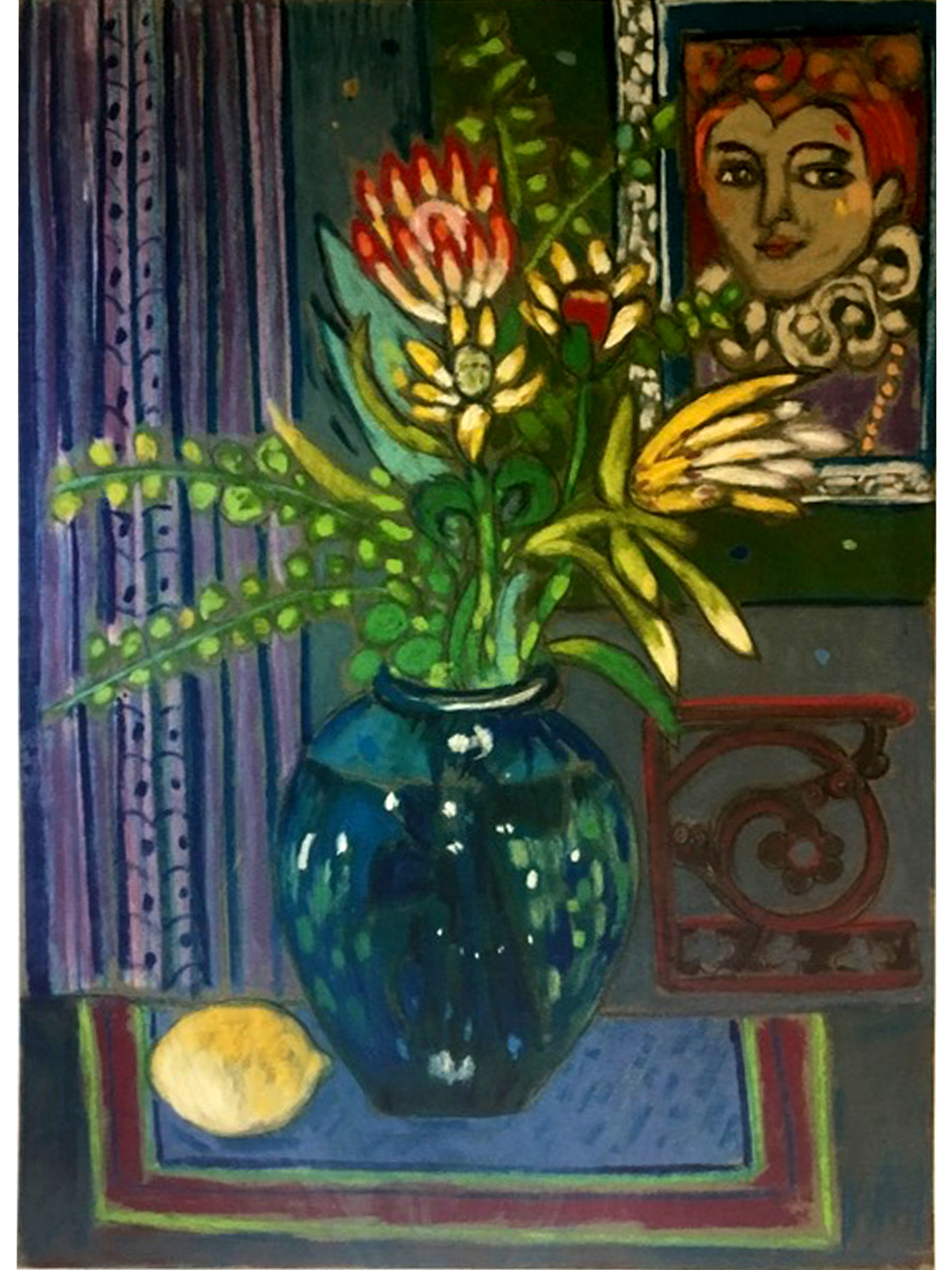 Proteas in Vase with Lemon