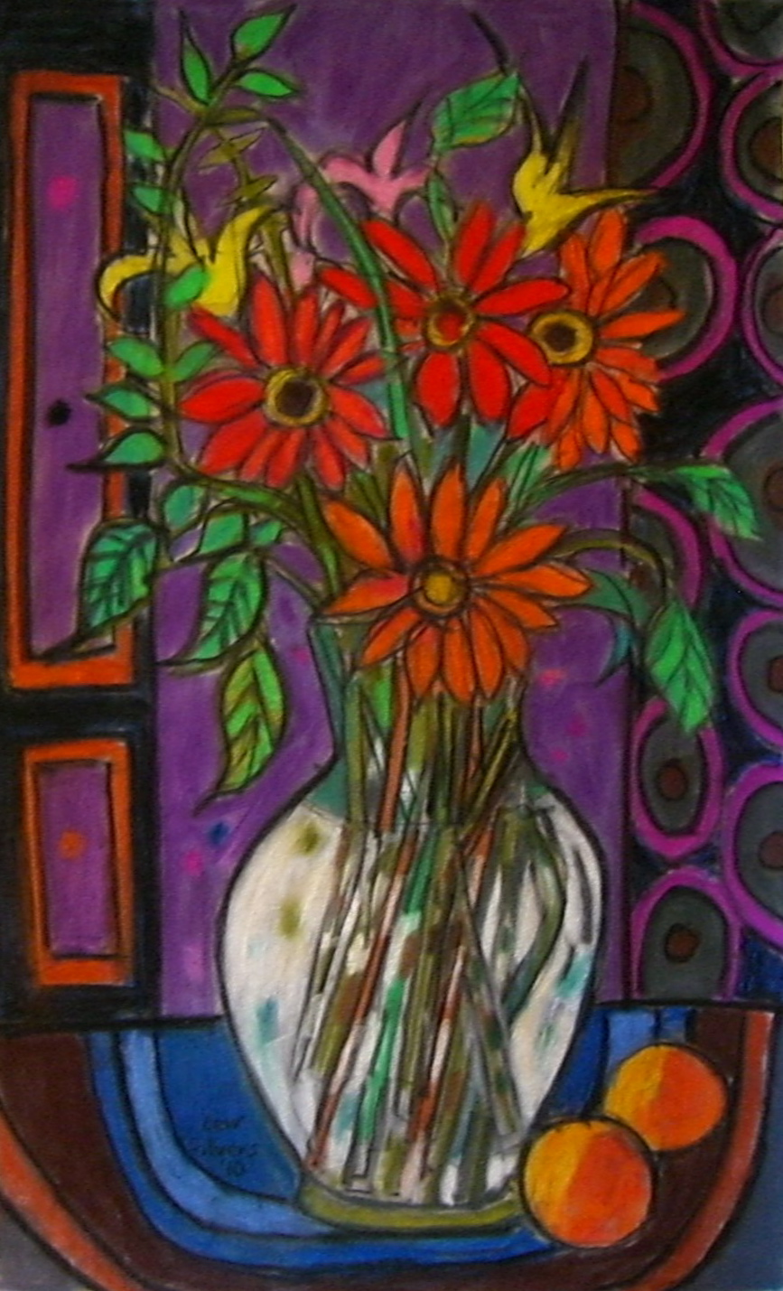 Flowers in Clear Glass Vase