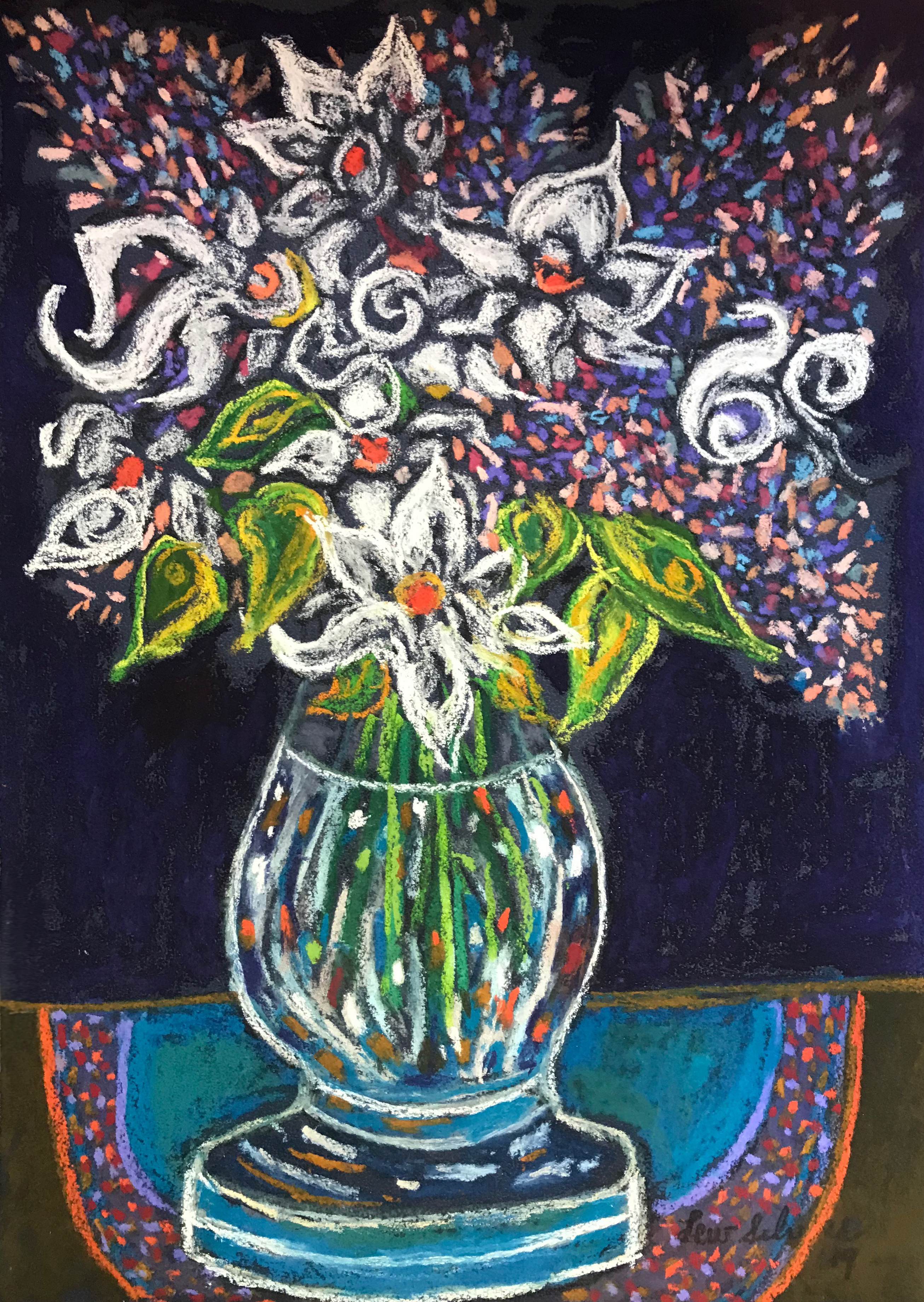 White and Purple Flowers in Glass Vase
